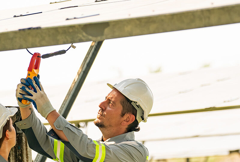 photovoltaic panel, Engineer with energy measurement tool photovoltaic modules for energy Engineer hand is installing and checking an operation of sun and cleanliness of photovoltaic solar panels, Engineer with energy measurement tool photovoltaic modules for renewable energy